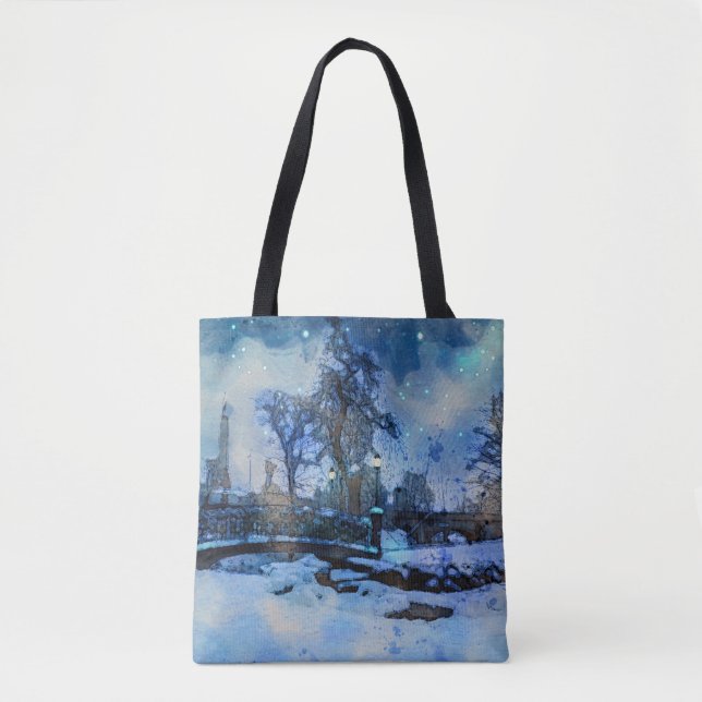 Bolsa Tote Pintura da noite de inverno no parque urbano (Frente)