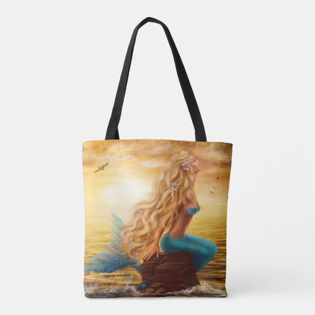 Bolsa Tote Pintura da sereia sunset (Verso)