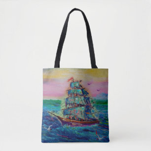 Bolsa Tote Pintura de arte Barco a cor do óleo, sorte, thaila