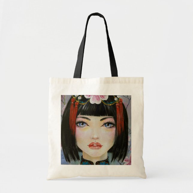 Bolsa Tote Pintura de Arte da China Girl Lowbrow (Frente)