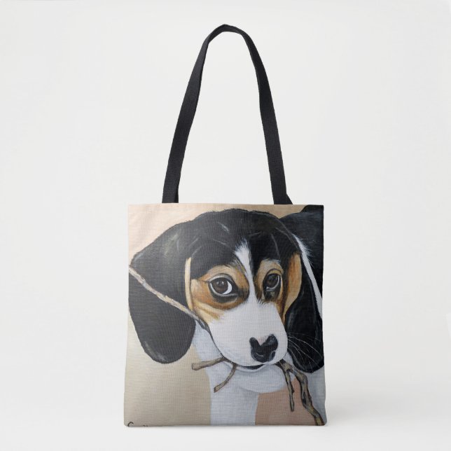 Bolsa Tote Pintura de Beagle Puppy (Frente)