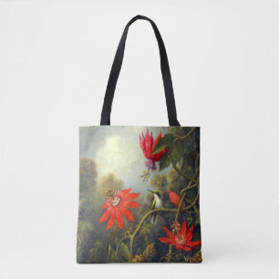 Bolsa Tote Pintura de beija-flor e flores de maracujá