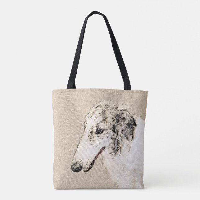 Bolsa Tote Pintura de Borzoi (Silver Brindle) Original (Verso)