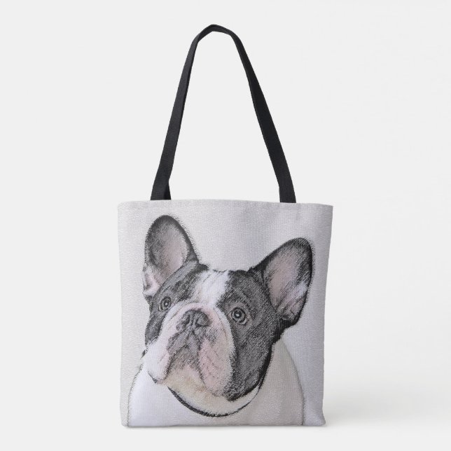 Bolsa Tote Pintura de Bulldog Francês (Brindle Pied) - Arte C (Verso)