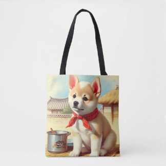 Bolsa Tote Pintura de Cachorro Coreano Bonito Jindo
