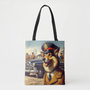 Bolsa Tote Pintura de Cachorro da Polícia de Retro