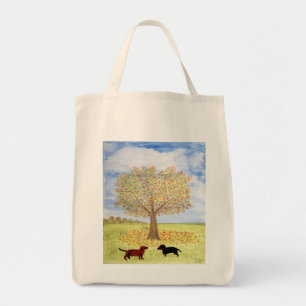 Bolsa Tote Pintura de Cães de Árvore de Outono