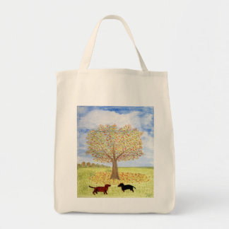 Bolsa Tote Pintura de Cães de Árvore de Outono