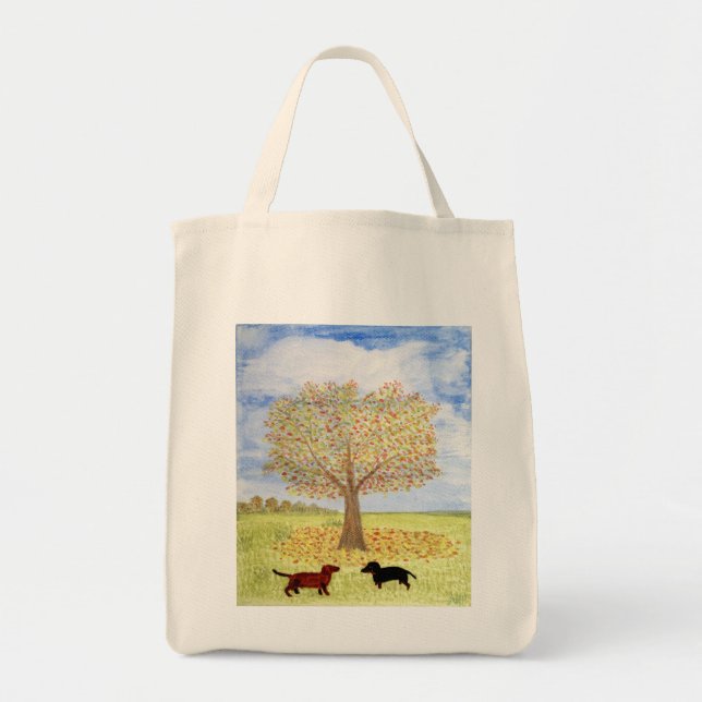 Bolsa Tote Pintura de Cães de Árvore de Outono (Frente)