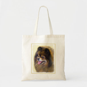 Bolsa Tote Pintura de Cão Original Pomerana de Preto e Tan