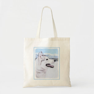 Bolsa Tote Pintura de Cão Siberiana (Prata e Branco)