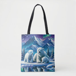 Bolsa Tote Pintura de Cena Neve da Família Polar Bear