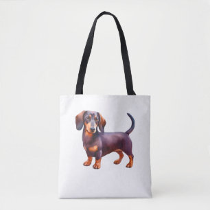 Bolsa Tote Pintura de Dachshund com Creme de Chocolate e Tan 
