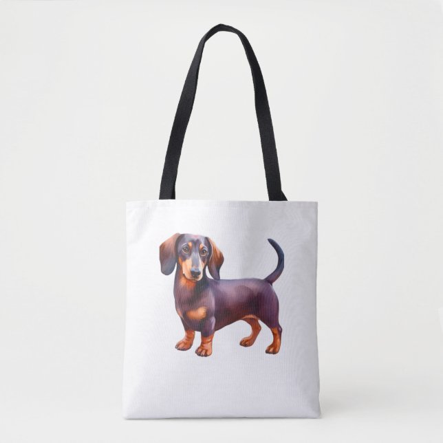 Bolsa Tote Pintura de Dachshund com Creme de Chocolate e Tan  (Frente)