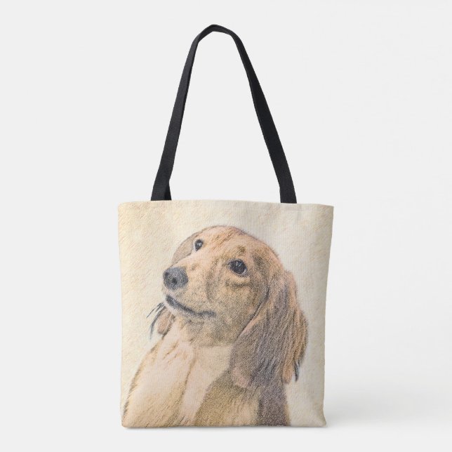 Bolsa Tote Pintura de Dachshund (Longhaired) - Arte de Cão Or (Verso)
