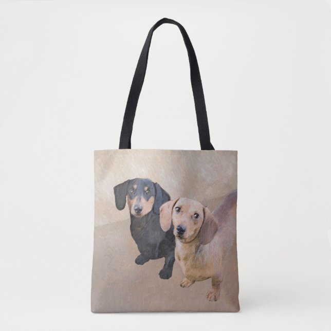 Bolsa Tote Pintura de Dachshund (Smooth) - Arte de Cão Origin (Frente)