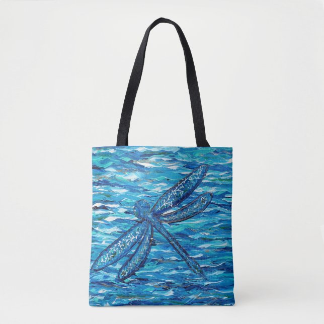 Bolsa Tote Pintura de Dragonfly Azul (Frente)