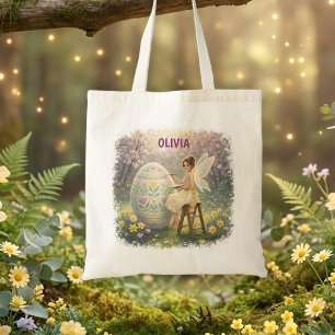 Bolsa Tote Pintura de Fada de Páscoa Ovo Nome de Primavera