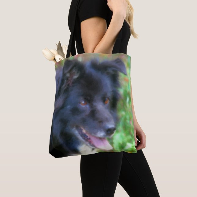Bolsa Tote Pintura de Foto Collie Dog de Borda Negra (Close Up)