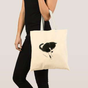 Bolsa Tote Pintura de gatinho, Gato Preto e Branco