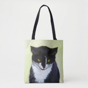 Bolsa Tote Pintura de Gato Tuxedo - Arte de Gato Original Fof