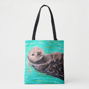 Bolsa Tote Pintura de Lontra Mar Fluffy