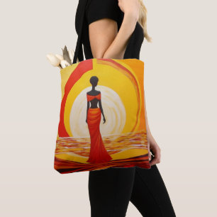 Bolsa Tote Pintura de mulher africana vermelha-alaranjada-que