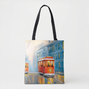 Bolsa Tote Pintura de óleo de elétrico de cidade antiga