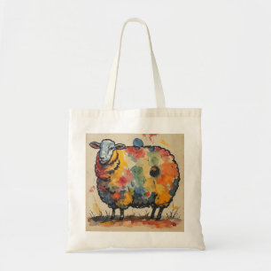 Bolsa Tote Pintura de Ovelha em Aquarela Divertida