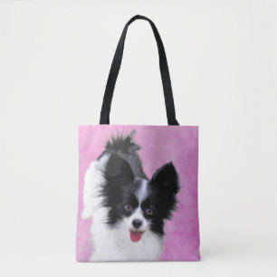 Bolsa Tote Pintura de Papillon (Branco e Preto) - Arte Canina