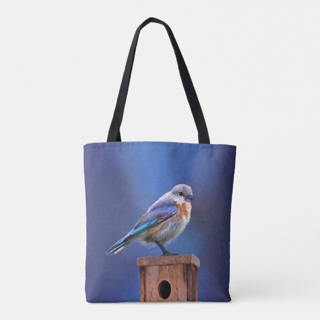 Bolsa Tote Pintura de pássaro-azul (feminina) - Arte de pássa (Verso)