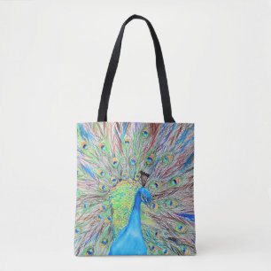 Bolsa Tote Pintura de Peacock de Aquarela