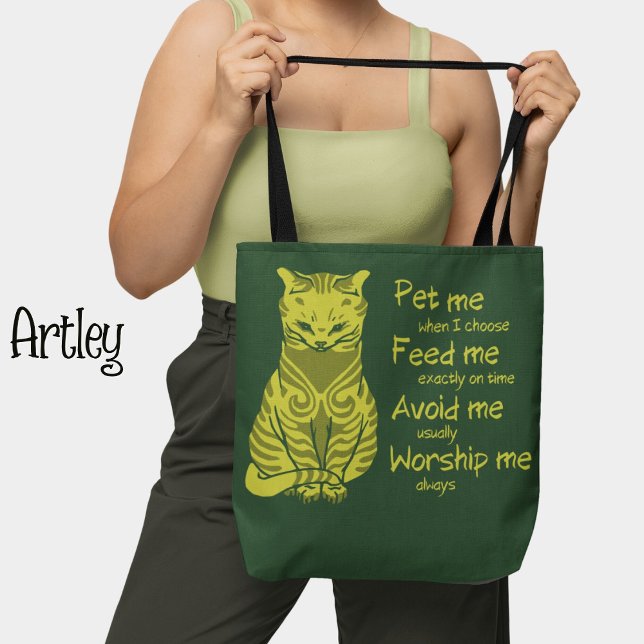 Bolsa Tote Pintura De Pet De Gato Engraçado Amarelo Verde Mod (Criador carregado)