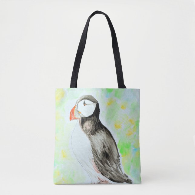 Bolsa Tote Pintura de Puffin e de Aquarela (Frente)