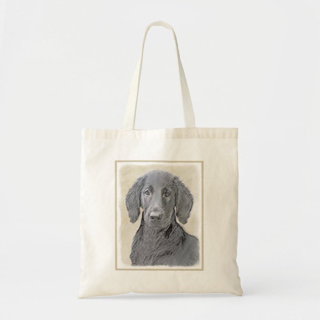 Bolsa Tote Pintura De Retriever Revestida Plana - Arte De Cão (Frente)
