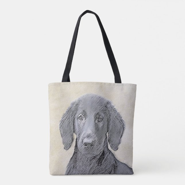 Bolsa Tote Pintura De Retriever Revestida Plana - Arte De Cão (Verso)