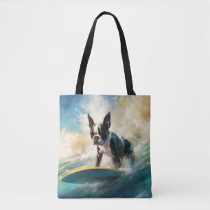 Bolsa Tote Pintura de surf em Boston Terrier Beach