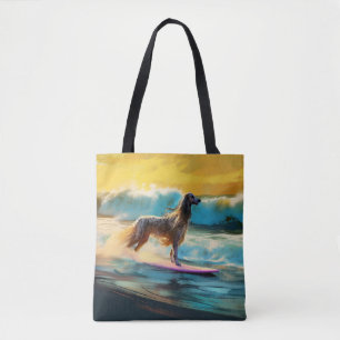 Bolsa Tote Pintura de surf em praia de hound afegã