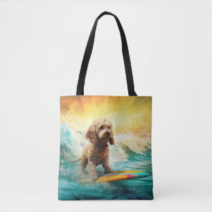 Bolsa Tote Pintura de surf em praia em Cockapoo
