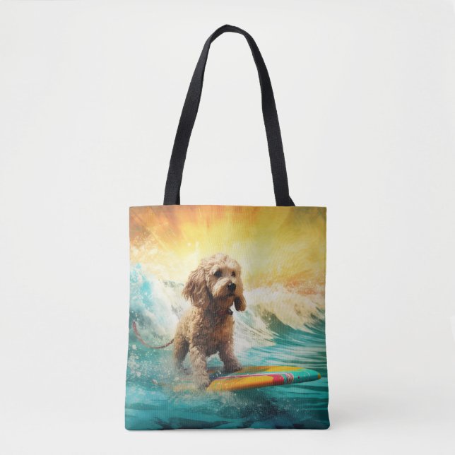 Bolsa Tote Pintura de surf em praia em Cockapoo (Frente)