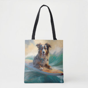 Bolsa Tote Pintura de Surf na Praia do Australian Shepherd
