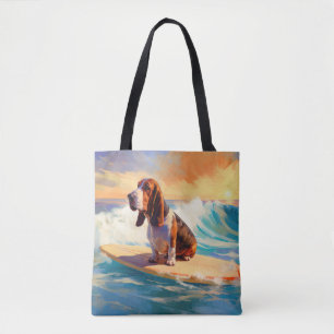 Bolsa Tote Pintura de Surf na Praia do Basset Hound