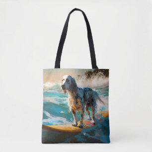Bolsa Tote Pintura de Surf na Praia do Setter Inglês