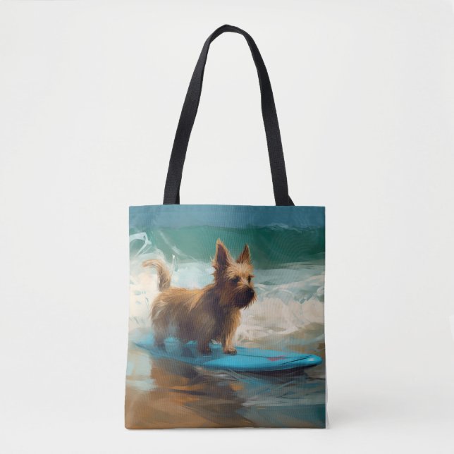 Bolsa Tote Pintura de surfe na praia australiana Terrier (Frente)