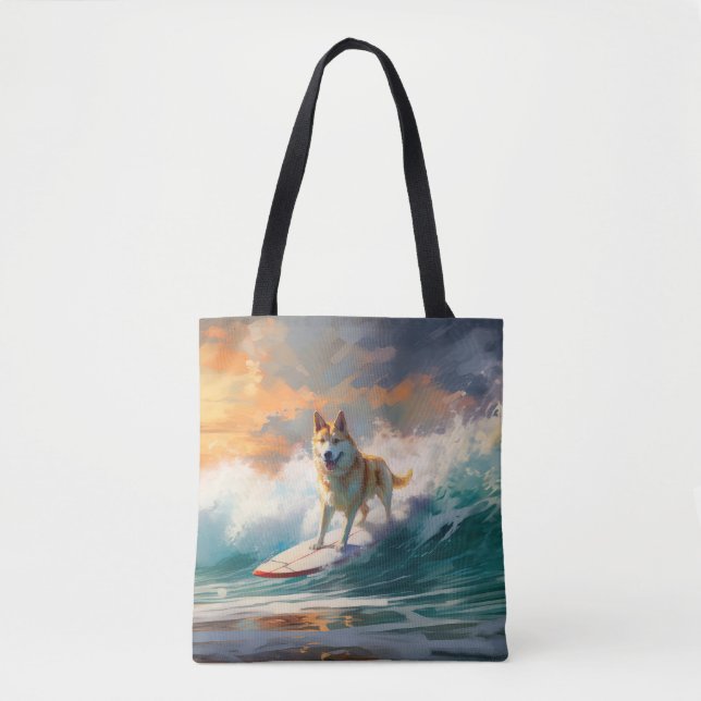 Bolsa Tote Pintura de surfe na praia de Akita (Frente)