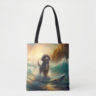 Bolsa Tote Pintura de surfe na praia de Bernedoodle