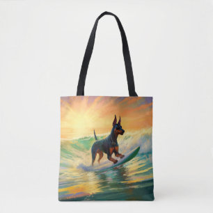 Bolsa Tote Pintura de surfe na praia do Doberman