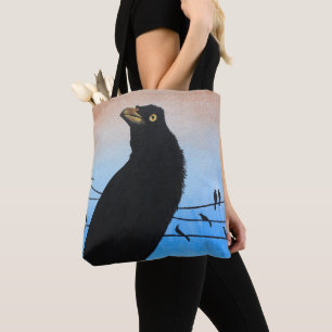 Bolsa Tote Pintura de vida selvagem de pássaro preto Grackle 