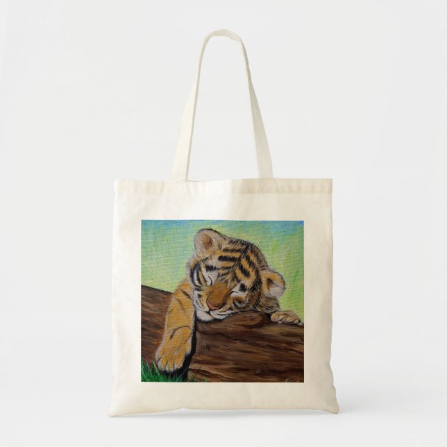 Bolsa Tote Pintura do Cubo-Tigre Dormindo (Frente)
