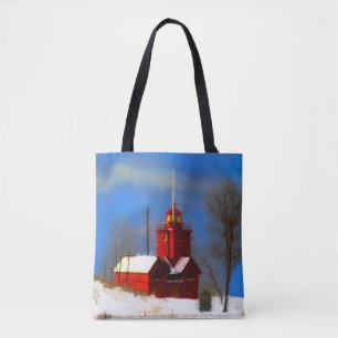 Bolsa Tote Pintura do Farol Vermelho Grande - Arte Original